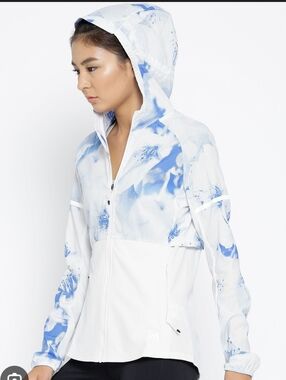 Adidas•  White/Blue Tie Dye Sporty Ultra Graphic Lightweight Hoodie. Sz M